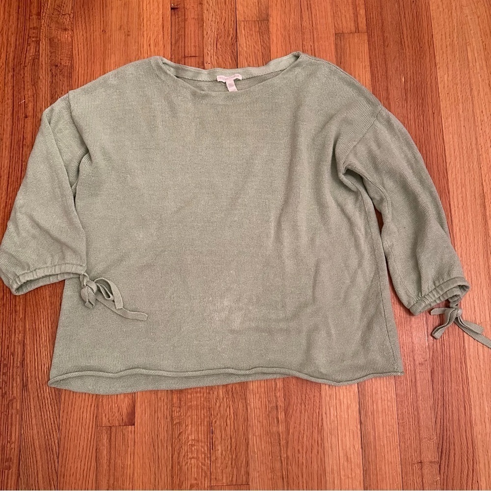 Eileen Fisher Sweater Organic Linen Tie-Cuff Light Green Women’s Sz XS # - Picture 7 of 12